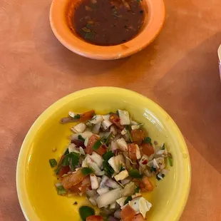 Complimentary salad and salsa