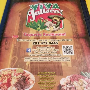 Menu front page