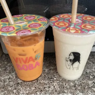 Thai tea and Pina colada smoothie