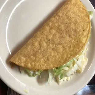 Chicken taco, come on fry your own corn tortillas!