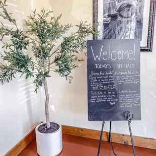 The front entry greets you with a list of the specials of the day!