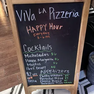 Happy hour menu