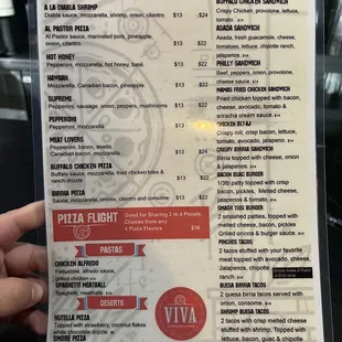 Pizzas, Main Grub, Pastas, and Desserts