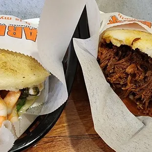 Shrimp and pork butt arepas