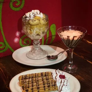 Plátanos 43 (our version of bananas foster) + churros + chocolate martini