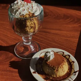 Postres galore! Our flan and fried ice cream