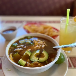 Tortilla Soup. Peach Sangria.