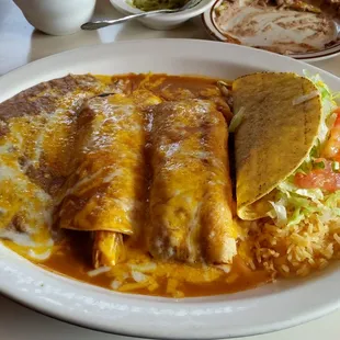 Taco, tamale, and enchilada combo