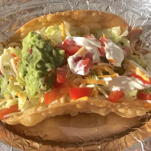 Taco salad with chicken as delivered via Uber eats