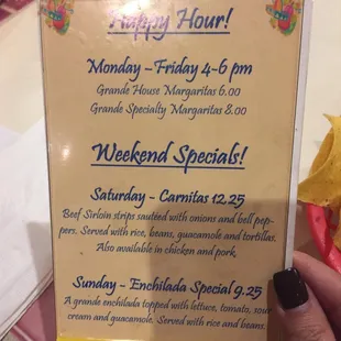 Weekend and HH specials