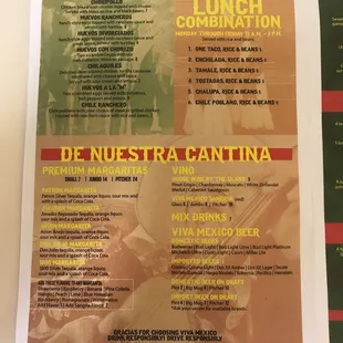 the menu for lunch and lunch