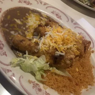 3 Flautas, Rice, and Beans Combination Dish