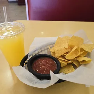 Chips,  salsa,  drinks