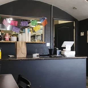 a black counter with a black counter top