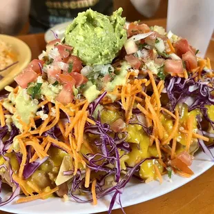 Classic Vegan Nachos....and this is only a HALF order!! Homemade tortilla chips....SOOOO YUMMY!