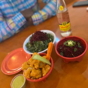 Buffalo wings...Chile limon kale salad...Jalapeo beet salad, bit the Fried Avocado Tacos immediately and kept eating (so no pic, LOL)!
