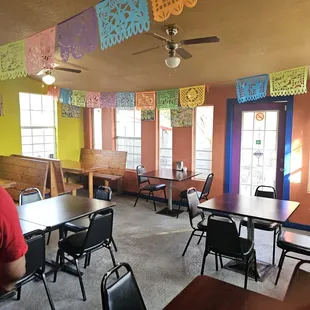 tables and chairs in a restaurant