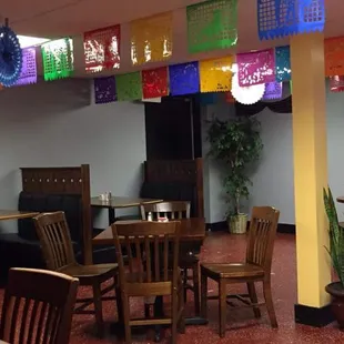 tables and chairs in a restaurant