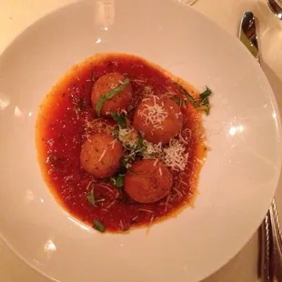 Risotto fried balls in marinara.