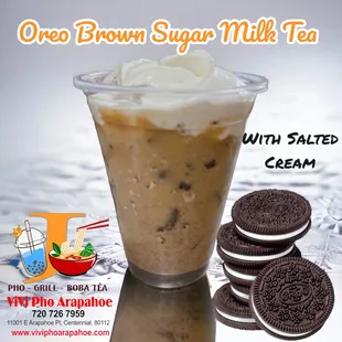 a cup of oreo brown sugar milk tea