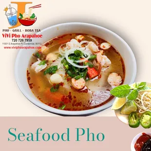 a bowl of seafood pho