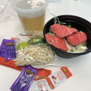 Rare beef pho to go with