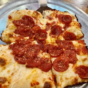 Small square pepperoni pizza