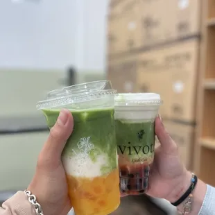 mango matcha and strawberry matcha coconut foam