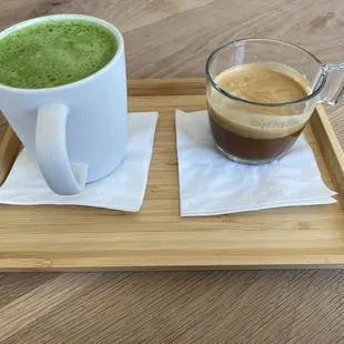 Matcha tea &amp; cortado