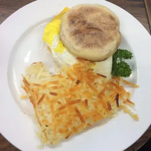 Sausage/egg/cheese muffin with hash browns