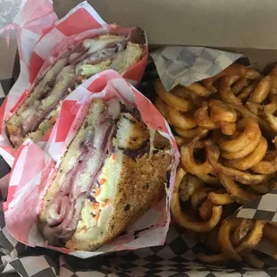 Reuben Sandwich and Curly Fries