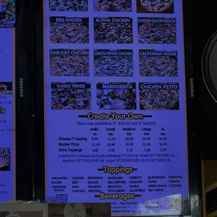 Pizza Menu