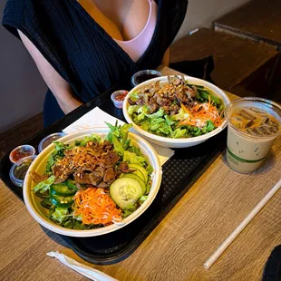 Beef Bowl + Pork Bowl = two bowls