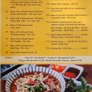 Phô and soup menu