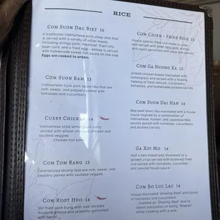 Rice menu