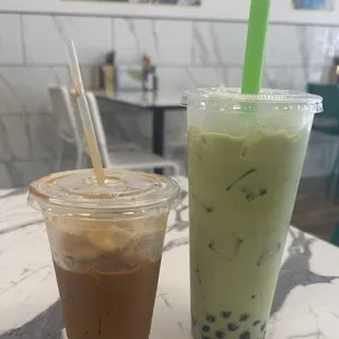 Vietnamese coffee and matcha boba