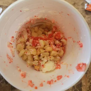 Hot cheeto esquite with very little cheetos.  Yes I know I ate most of it but I was hopping there were hot cheetos at the bottom and no.