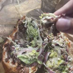 Took a pinch out to show how little beef is in the sub