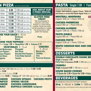 the menu for the restaurant