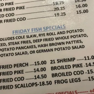 Friday fish fry menu