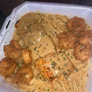 Grilled salmon pasta