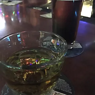 a glass of beer on a table