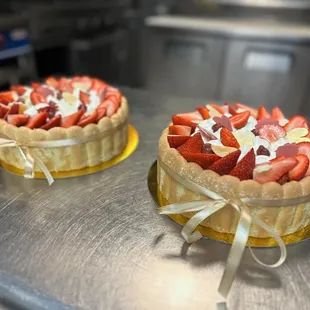 two strawberry tart pies