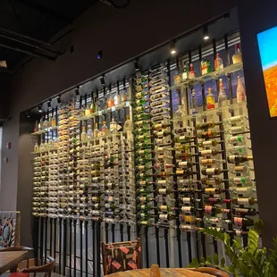 Wall of wine bottles,that's so cool!
