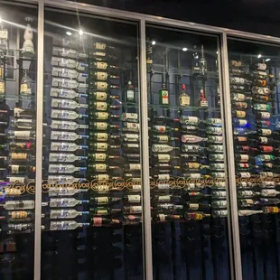 a wall of liquor bottles