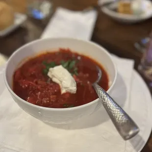 Borscht from soup from heaven.  You are drunk and get back in your feet, get this. Absolutely marvelous.