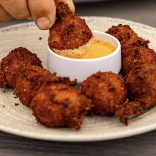Crab Hush Puppies. Tasty but the filling is a little too &quot;wet&quot; for my liking... Still a nice appetizer.