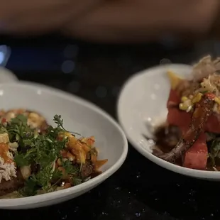 two plates of food on a table