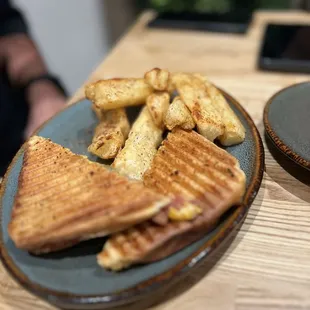 Nob Hill panini with Yucca fries - ask for a side of green chile crema if you want to kick it up a notch