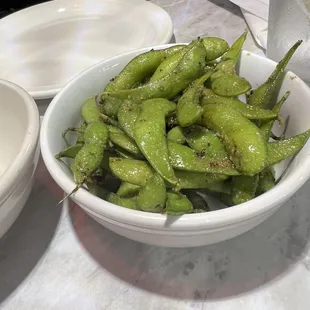 Edamame sautéed in garlic butter